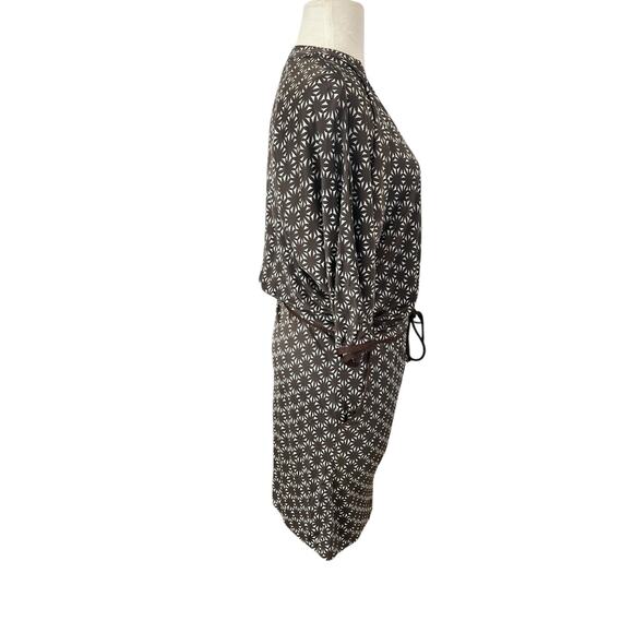 Etcetera Size 0 Silk Rayon Blend Luxury Long Sleeve Brown Print Dress tie waist - Picture 6 of 8